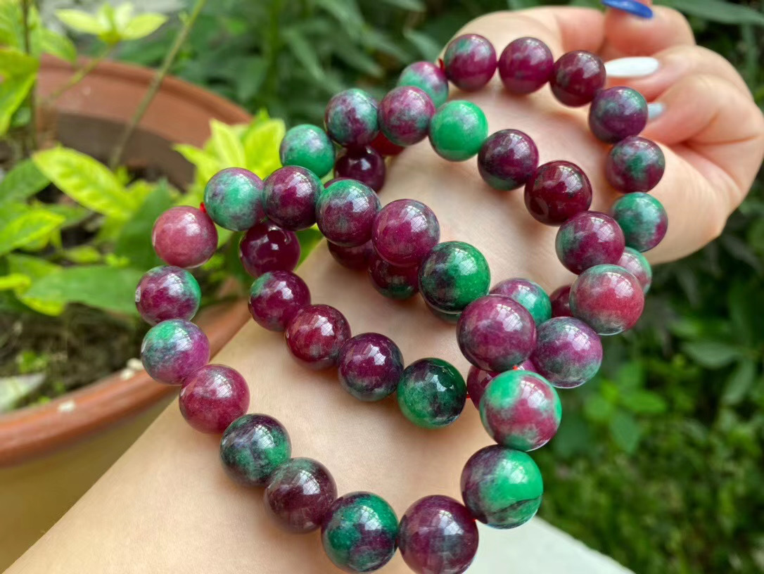 红绿宝单圈手链手串10mm红绿宝手串花纹颜色润