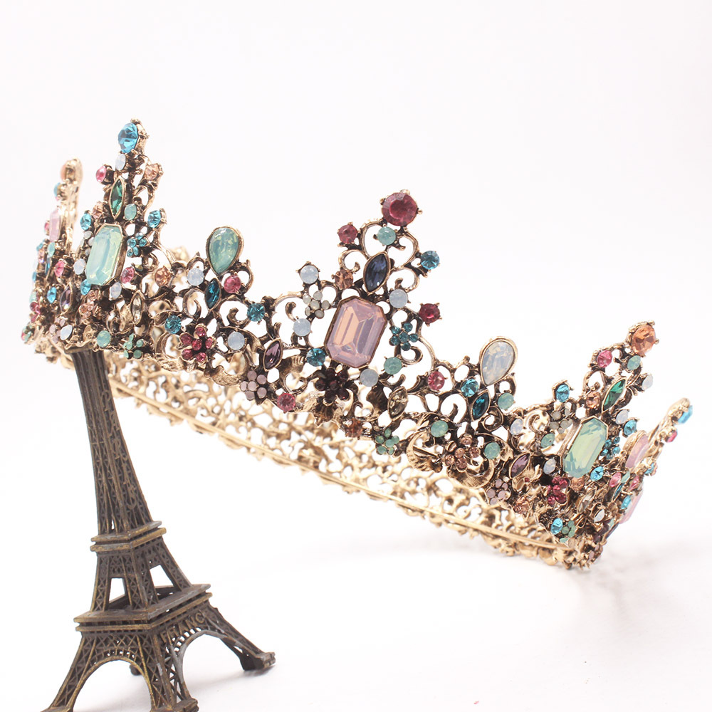 爆款欧美奢华复古彩钻大圆形新娘结婚皇冠女皇生日头冠影楼发饰