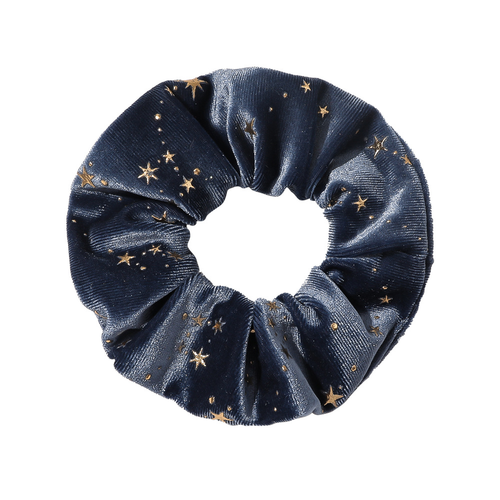 奇睿跨境新款金丝绒烫金发圈简约金色星星韩国绒布大肠发圈发饰