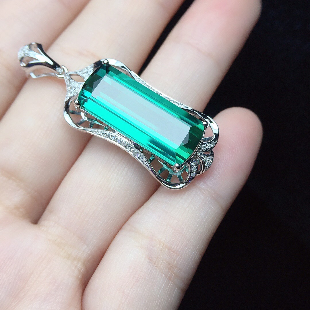 一物一证 支持复检 专柜品质 12ct天然碧玺大吊坠18k金蓝碧玺项链