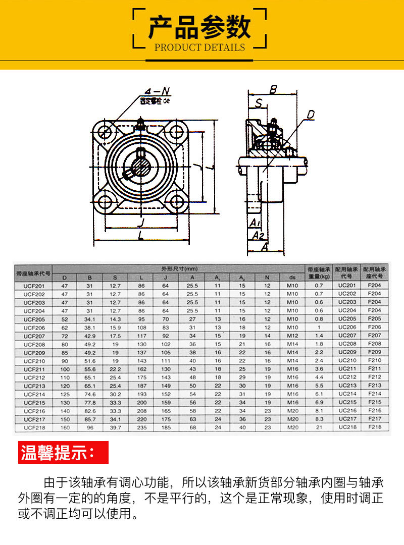 工厂生产ucf217外球面轴承方形轴承座f217带座轴承现货销售可定做