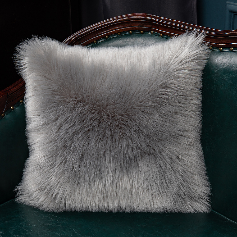 Cross-Border Household Minimalist Plush Pillow Cover Nordic Wool-like Cushion Plush Sofa Bed Headrest One Piece Dropshipping