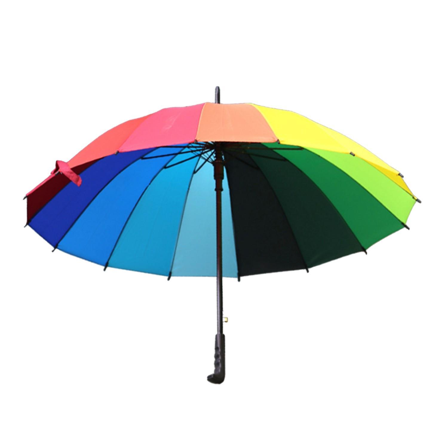 Factory Wholesale 16K Creative Rainbow Umbrella Long Handle Automatic Windproof Umbrella Straight Rod Gift Advertising Umbrella Custom Logo