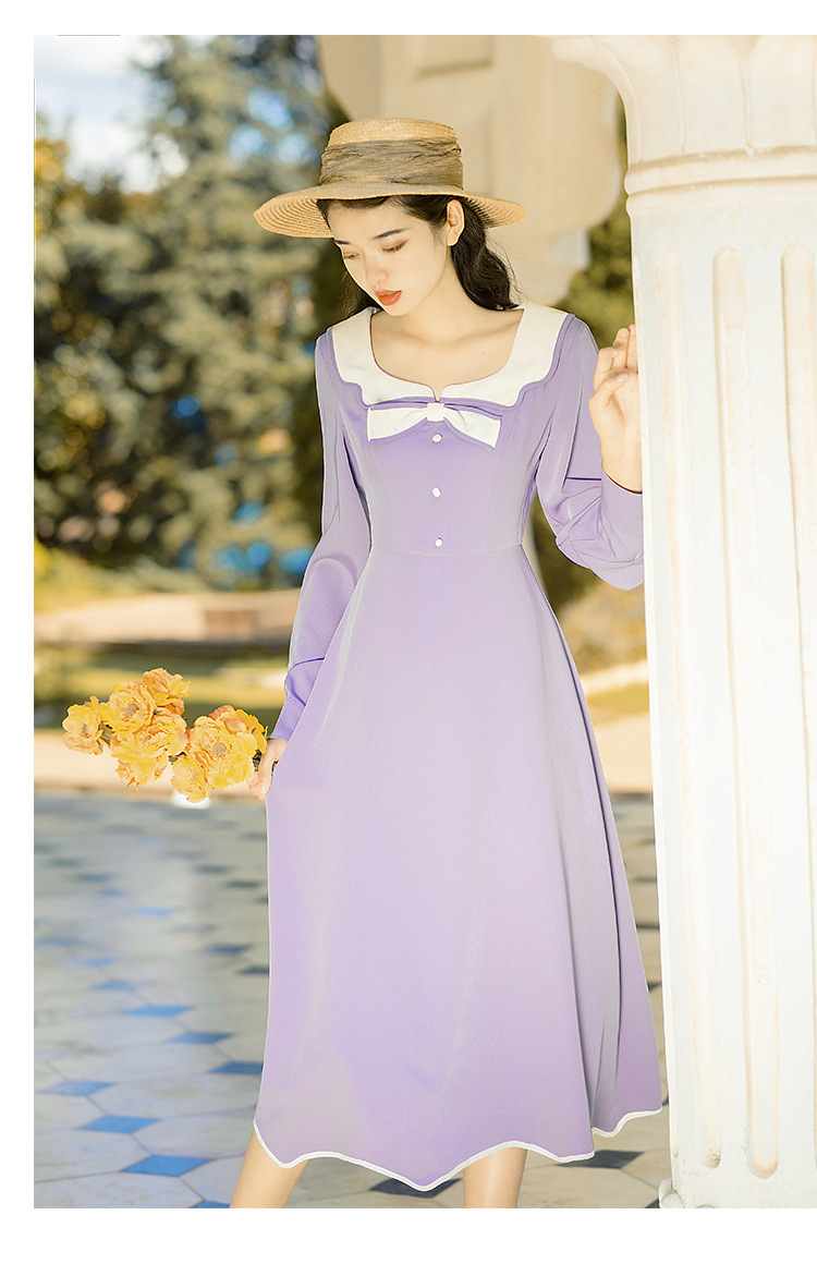 秋冬季法式设计感小众复古娃娃领连衣裙长袖温柔风可盐可甜裙子