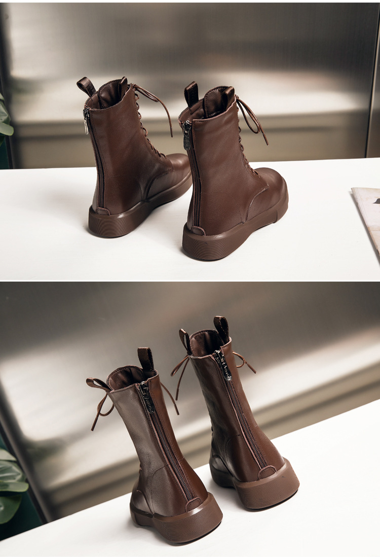 真皮马丁靴女英伦风2020新款秋百搭冬后拉链中筒靴加绒短靴ins潮