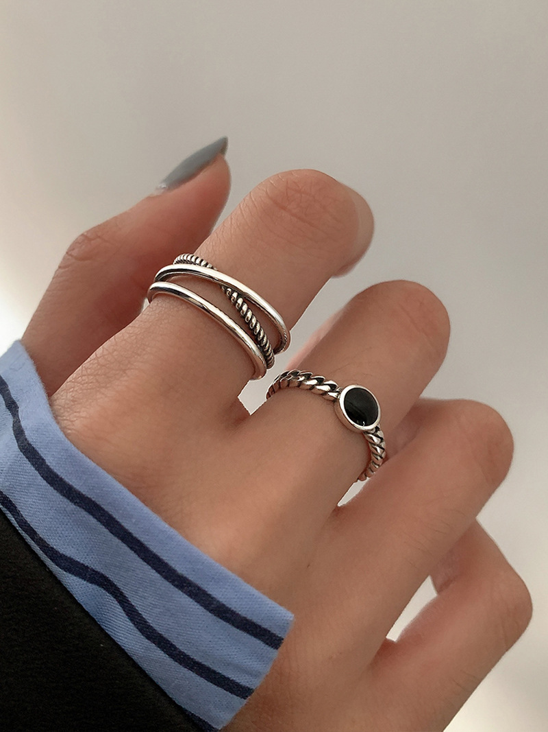 食指交叉开口戒指女时尚个性酷帅潮嘻哈麻花黑色复古双层关节指环