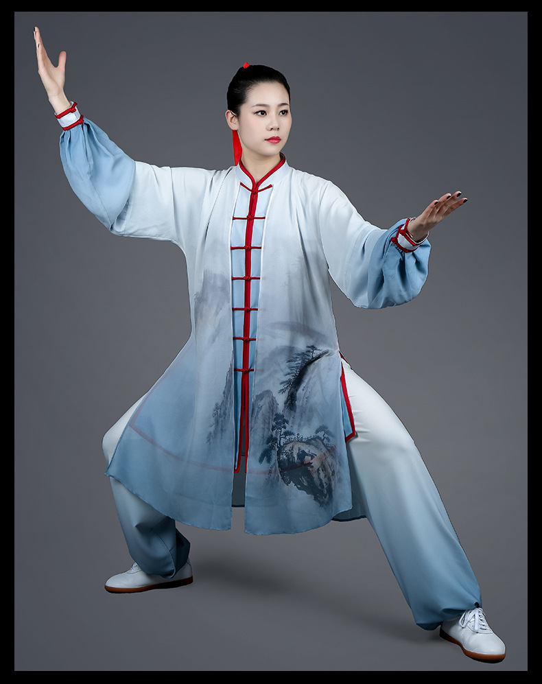 大业亨通春秋新款渐变太极服女手绘武术表演服宽松垂顺比赛套装男