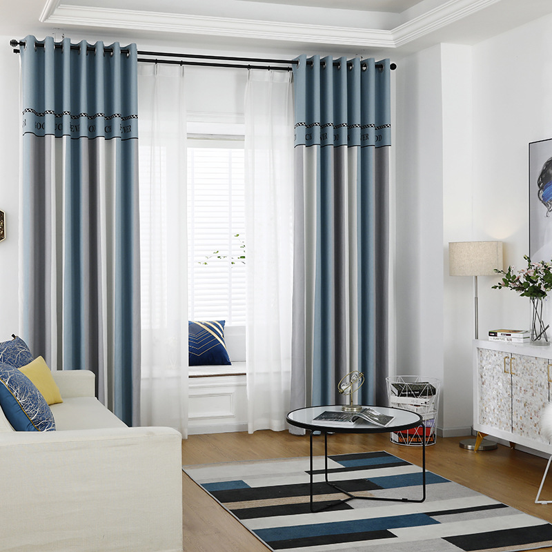 棉麻遮光窗帘北欧窗帘莫兰迪色系无缝拼接卧室客厅拼色窗帘棉麻