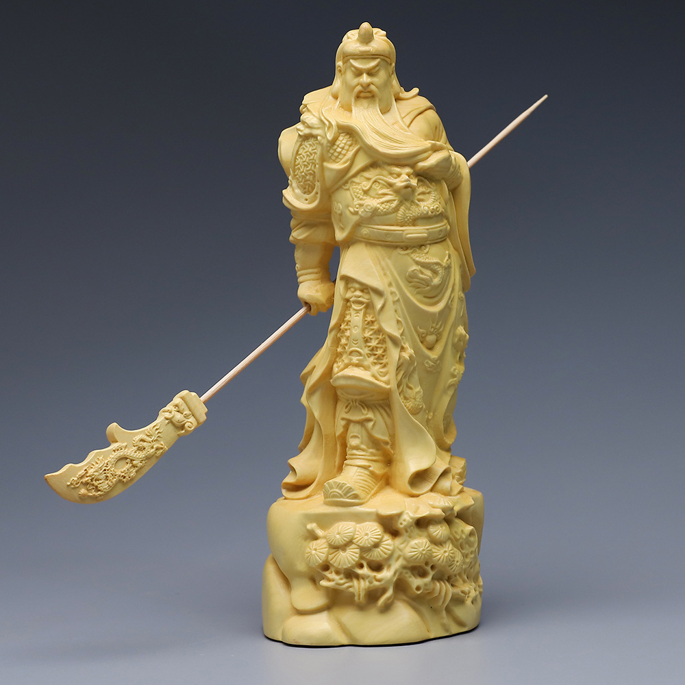 黄杨木雕关公佛像摆件 武财神关羽神像摆件实木工艺品送礼品家居