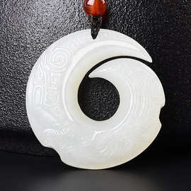 批发高仿和田玉吊坠 双面雕刻玉坠挂件 外蒙料白玉仿古龙玉坠子