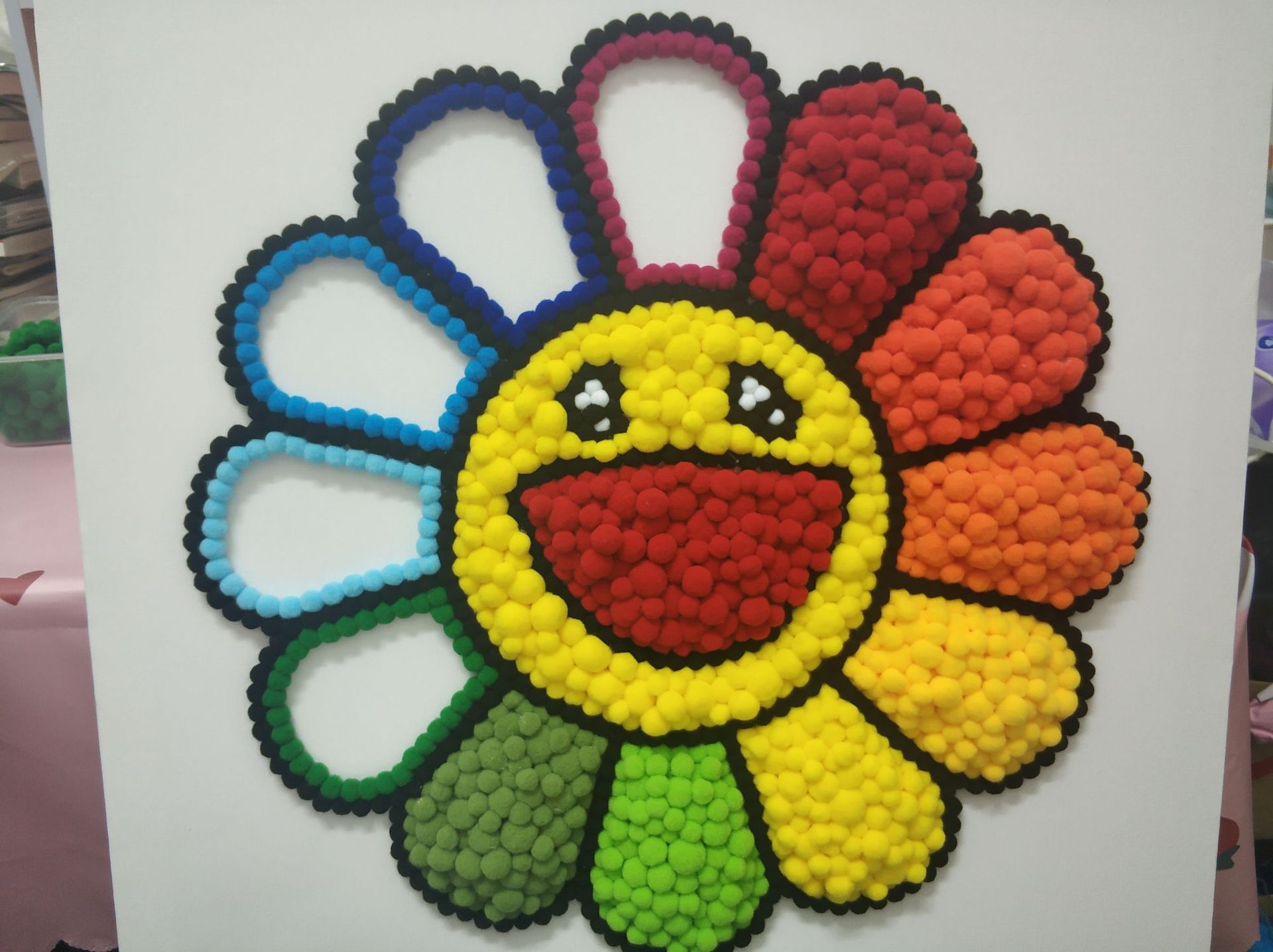 小红书同款太阳花diy毛球 手工毛球画带框图 太阳花diy 包邮