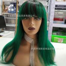 ombre 1b green brazilian human hair wigs彩色真人直发机制头套