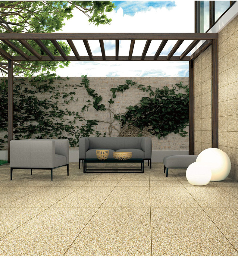 600*600厚板石英砖芝麻灰15厚别墅户外庭院黄金麻地铺石瓷砖