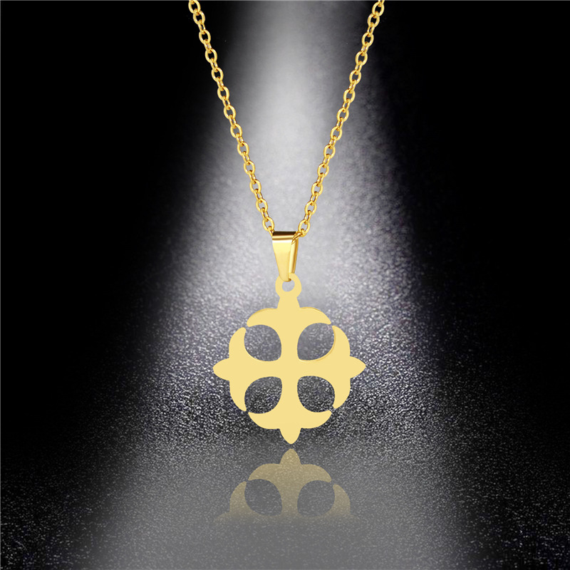 Factory Direct Trendy Jewelry Male and Female Personality Stainless Steel Necklace Creative Four-Leaf Clover Pendant Necklace Gift Wholesale