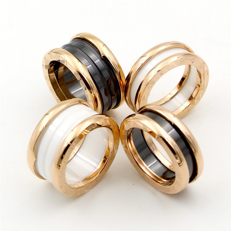 圆弧beloved欧美黑白陶瓷情侣戒指宽窄男女指环 钛钢镀玫瑰金对戒