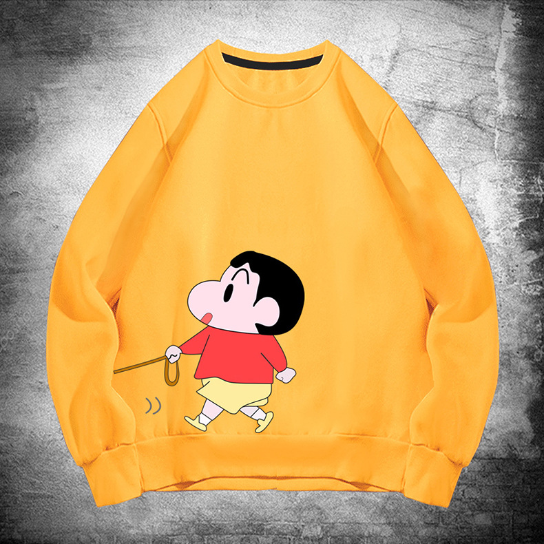 蜡笔小新套头圆领卫衣秋潮牌日系卡通动漫青少年学生情侣长袖上衣