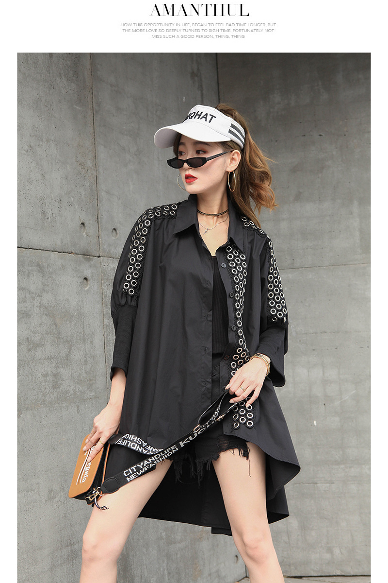 朋克风女装2020年春夏新款个性潮牌蝙蝠袖不对称百搭衬衫女200332