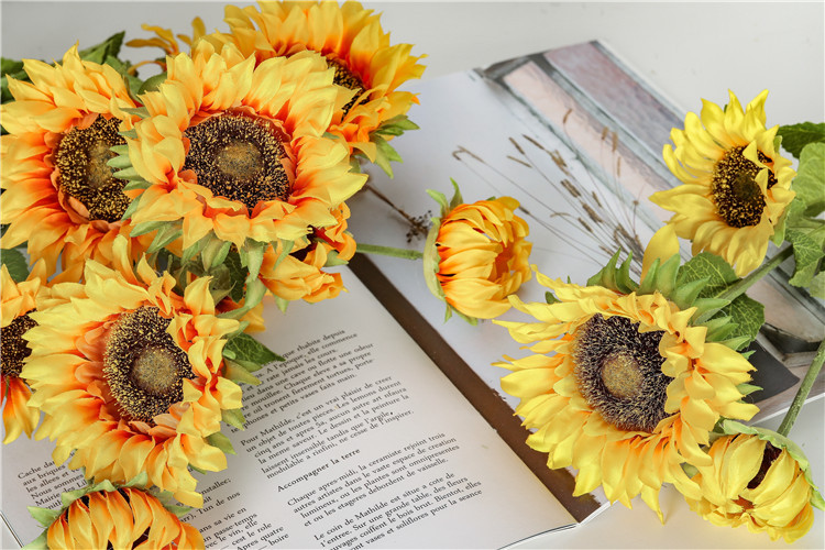 桔色向日葵花仿真花植物盆景婚庆装饰品ins风店面桌子上假花摆件