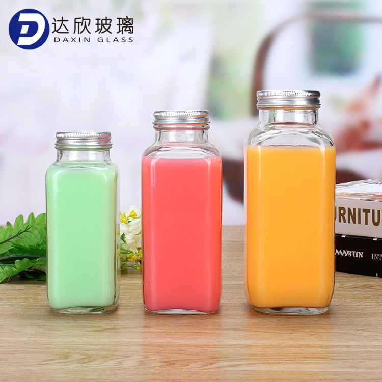 网红饮料瓶方形奶茶瓶冷饮店专用果汁玻璃瓶创意奶茶瓶冷泡茶瓶