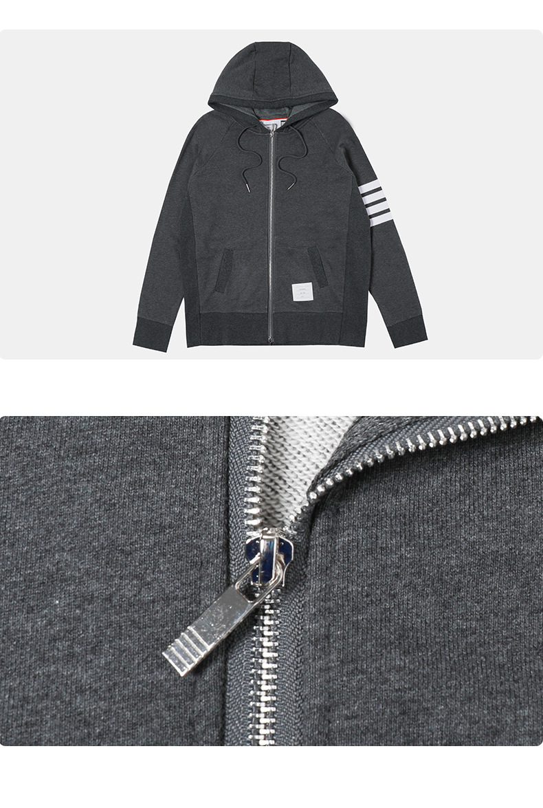 tb帽衫拉链男女套装色织经典四道杠情侣长袖大码款开衫卫衣外套