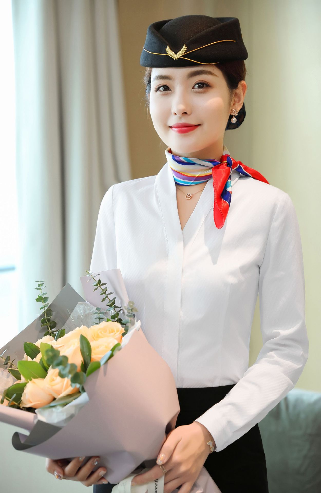 职业衬衫女长袖气质v领上衣空姐酒店前台会议接待工作服纯色衬衣