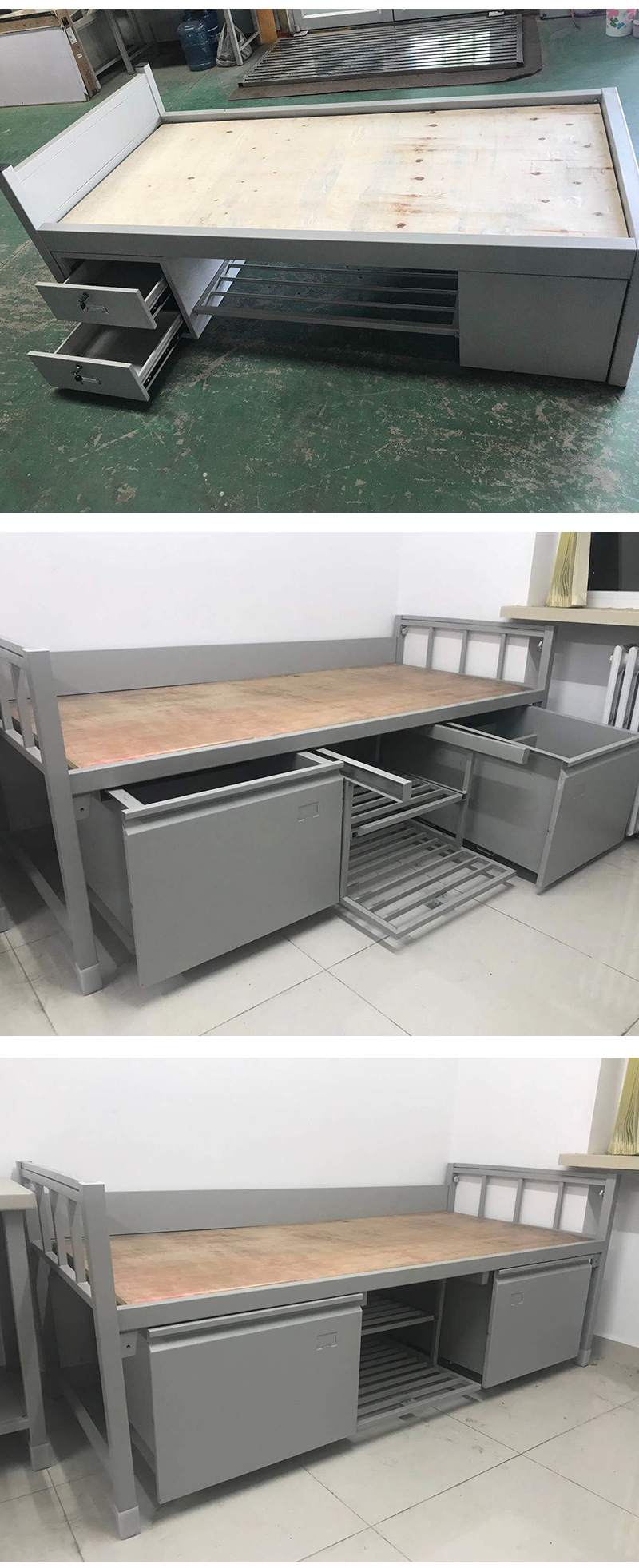 厂家批发制式单人床 军警校制式单人床 带柜钢木铁艺单人床