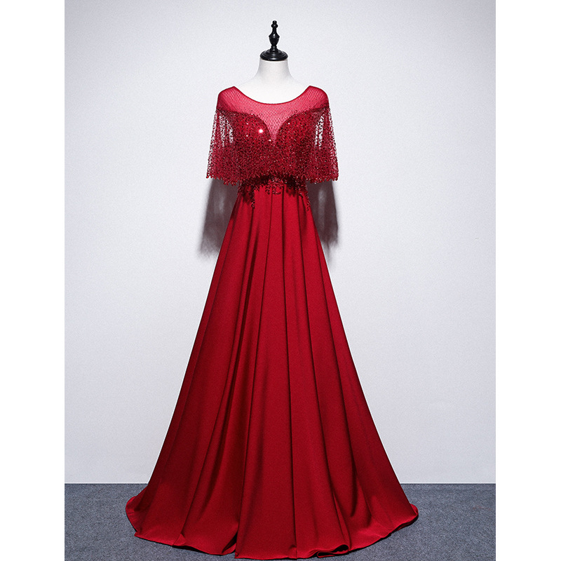 外贸货源 欧美性感深v领红色新娘结婚敬酒服婚礼演出婚纱晚礼服裙