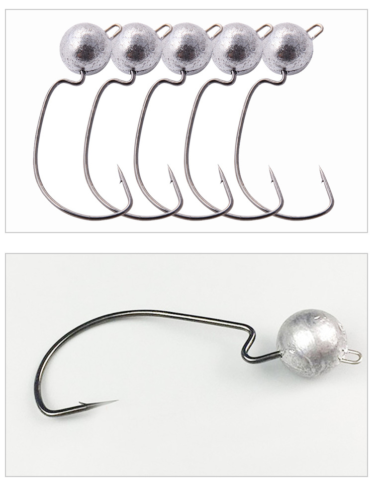 原色曲柄钩路亚饵海钓铅头钩软饵钩鱼饵加强款倒刺曲柄铅头钩特价