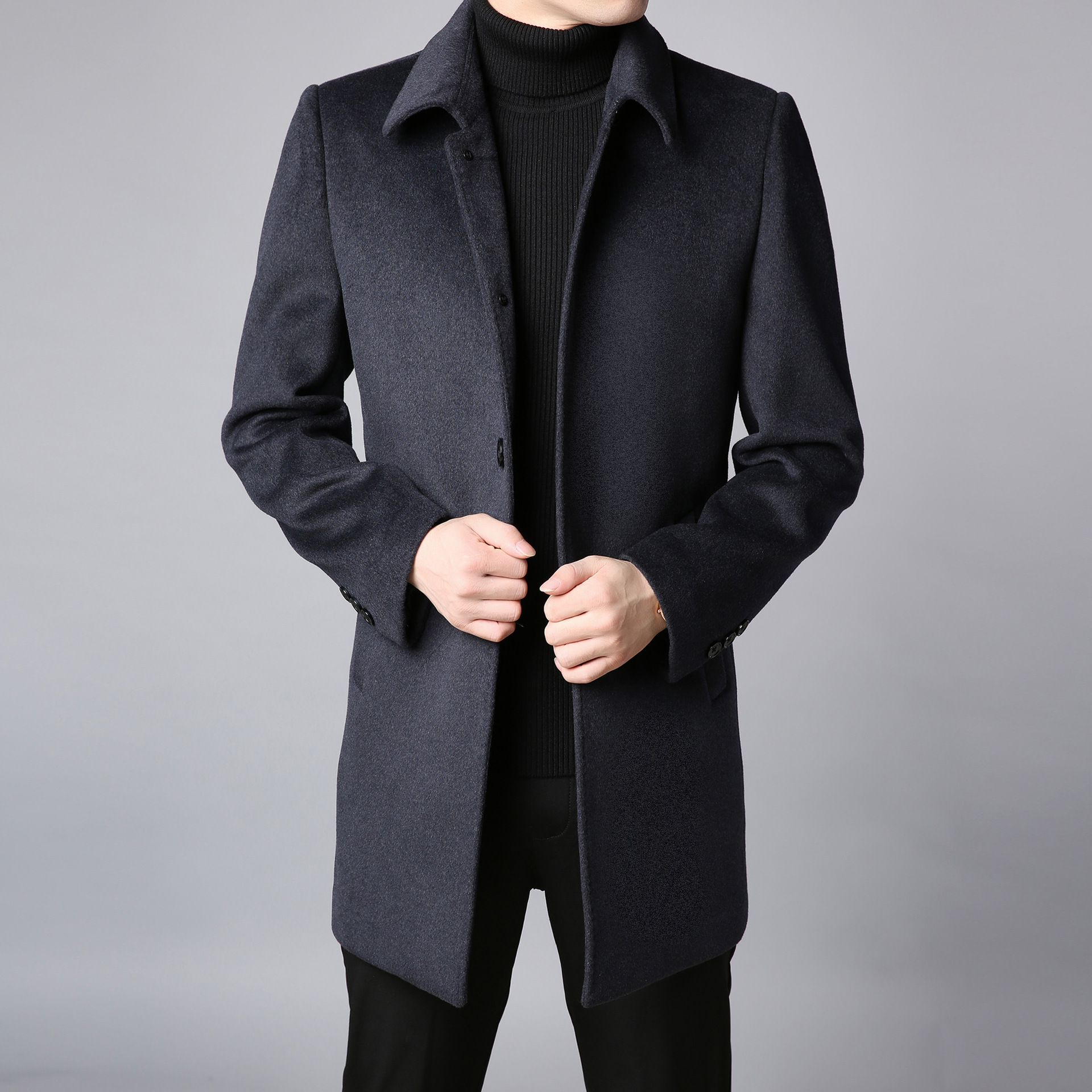 0成交1件秋冬季新款风衣男中长款韩版潮流修身加厚羊羔绒毛呢大衣加棉