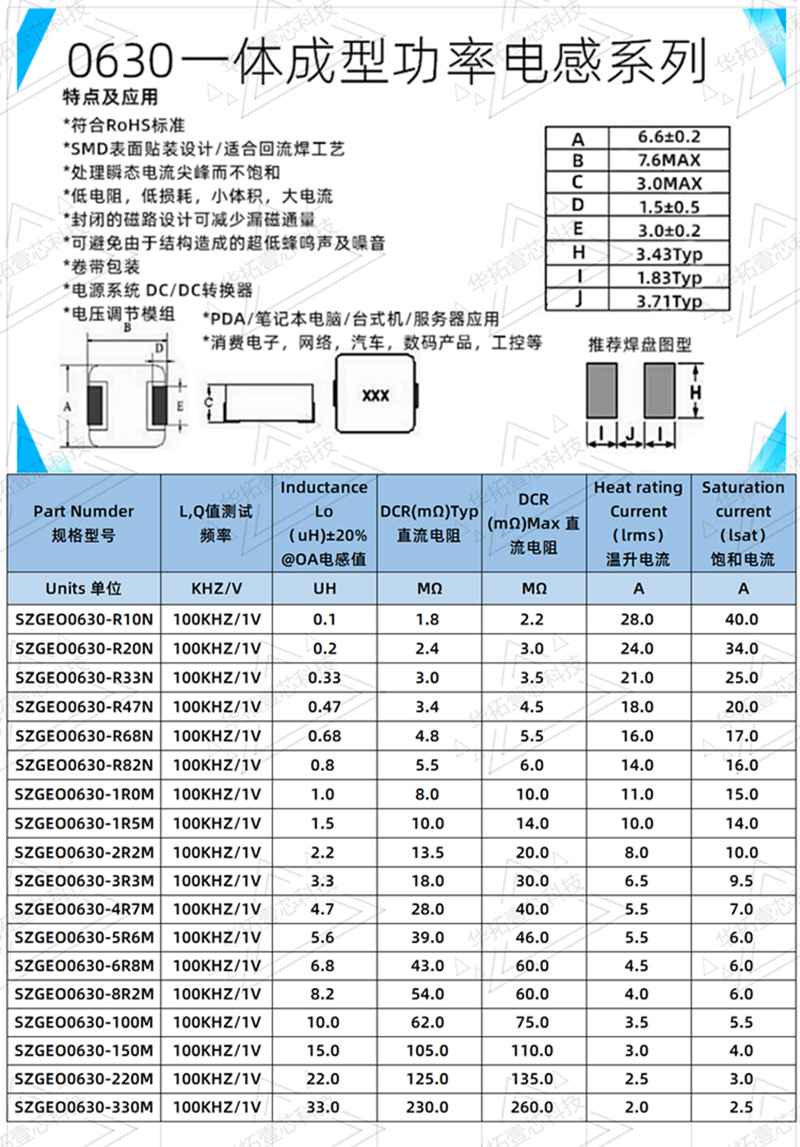2uh 2r2 电感 7*7*3mm 贴片一体成型功率电感 0630-2r2m