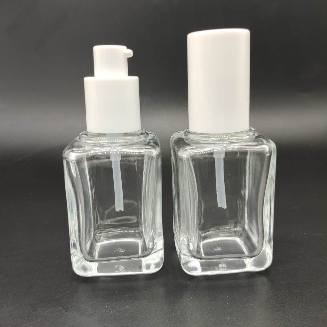 抖音同款方形瓶水漾小绿瓶玻璃精华液瓶护肤品分装小绿瓶现货包装