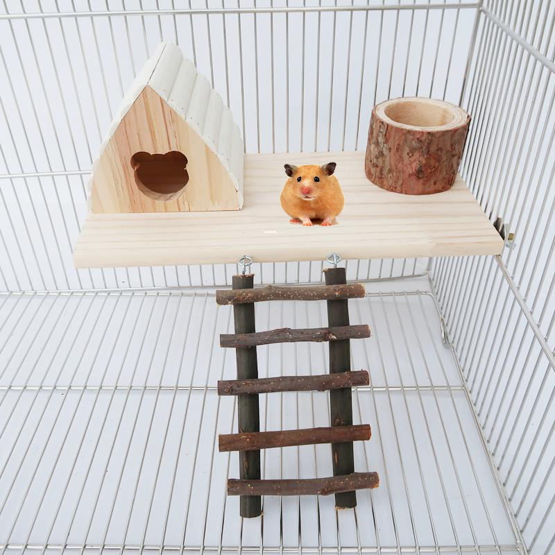仓鼠木质玩具 笼内家具 金丝熊蜜袋鼯松鼠木屋食碗跳板爬梯组合