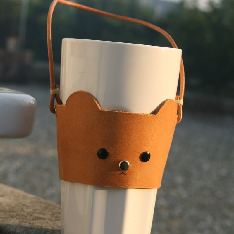 手工制作奶茶杯收纳袋 卡通饮料杯手提袋 创意皮革杯套