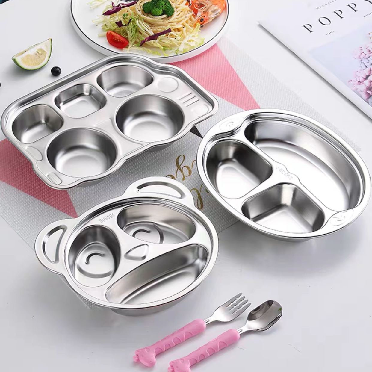 304不锈钢分格餐盘快餐盘幼儿园学校饭堂饭盘儿童餐具宝宝餐盘