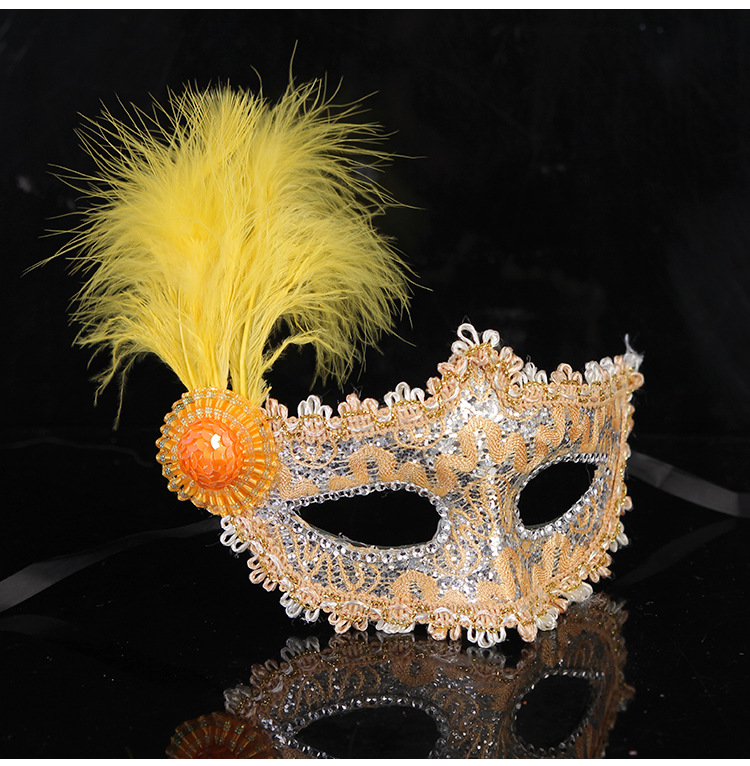 儿童万圣节灰姑娘装扮面具羽毛蕾丝面具高档女童爱莎公主面具面罩