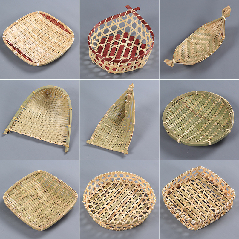 手工簸箕竹编制品收纳筐圆形水果篮竹篮子家用编织竹筐零食干果盘