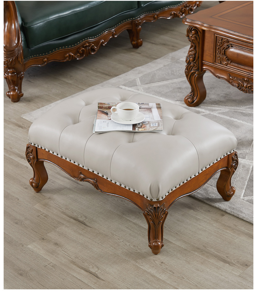 美式实木工厂真皮脚踏沙发脚踏凳客厅实木皮艺家用长方形现代简约