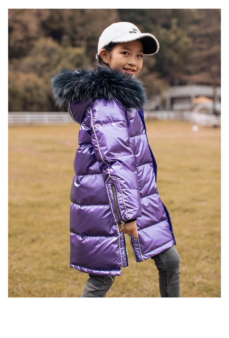 儿童羽绒服女童中长款冬装2020新款大童亮面洋气童装正品反季清仓