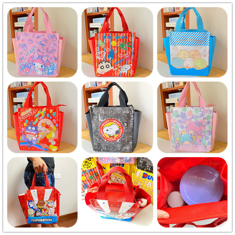 角落生物墙角生物炸虾手提便当包妈咪包卡通双面图案格防水饭盒袋