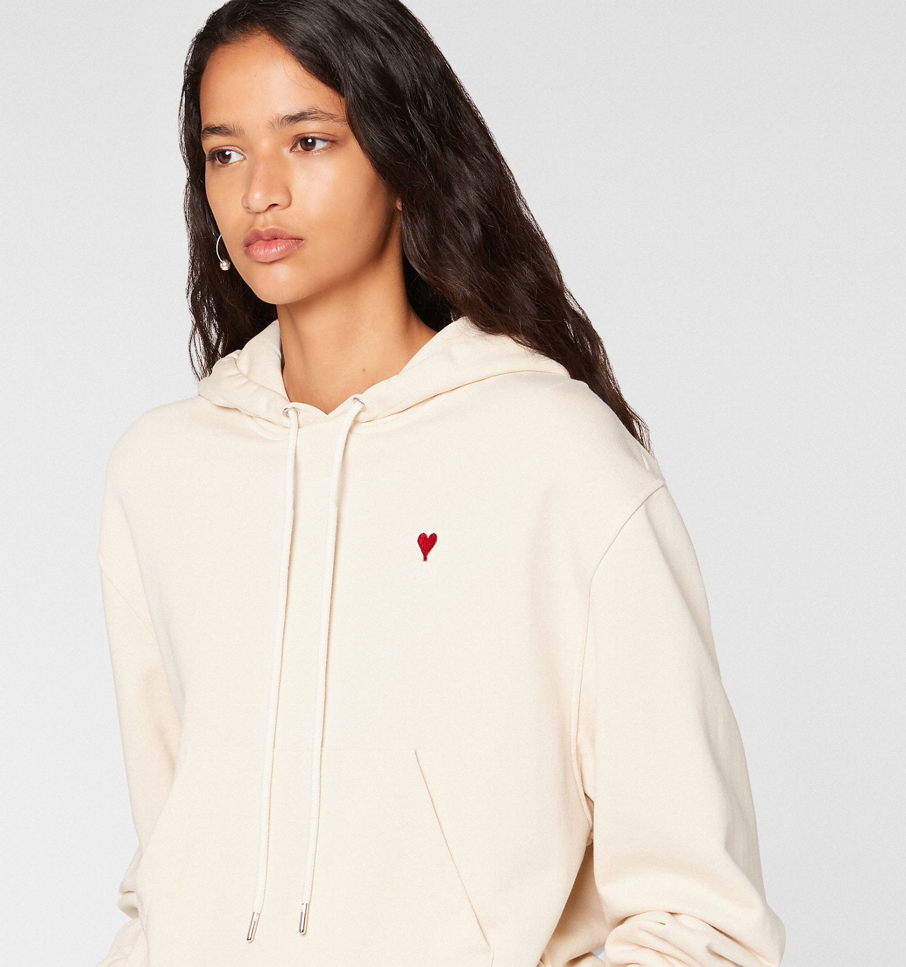 21春装红色爱心a字母刺绣口袋卫衣圆领抽绳连帽男女同款情侣装