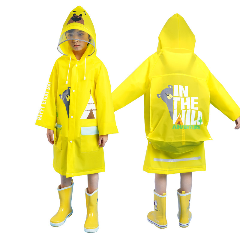 Mefine Eva Children's Raincoat Backpack Outdoor Elementary School Students Poncho Thickened Big Brim One-Piece Whole Body Raincoat Wholesale