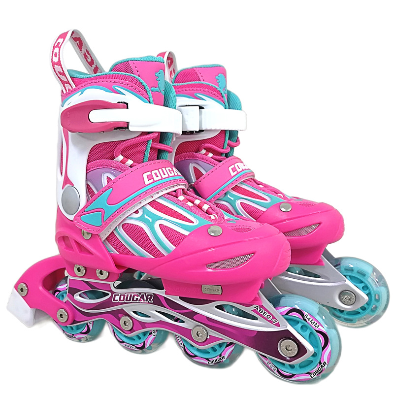 美洲狮溜冰鞋轮滑鞋儿童学生男女孩初学者旱冰直排轮八轮全闪光