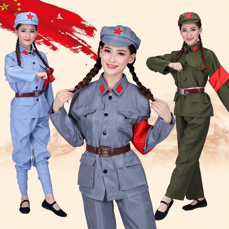 儿童小红军舞台表演服装学生红歌大合唱演出服八路军抗战服套装女