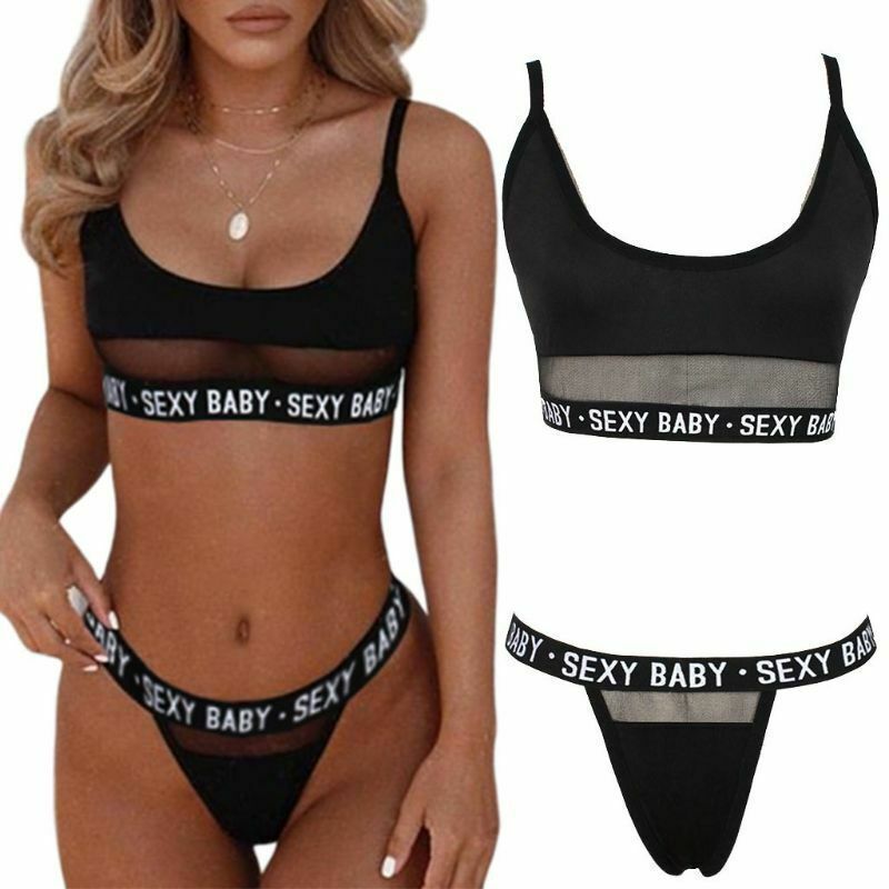 Exclusive for Cross-Border European and American Foreign Trade Sexy Lingerie Sexy Cutout Letters Three-Point Women's Split Underwear