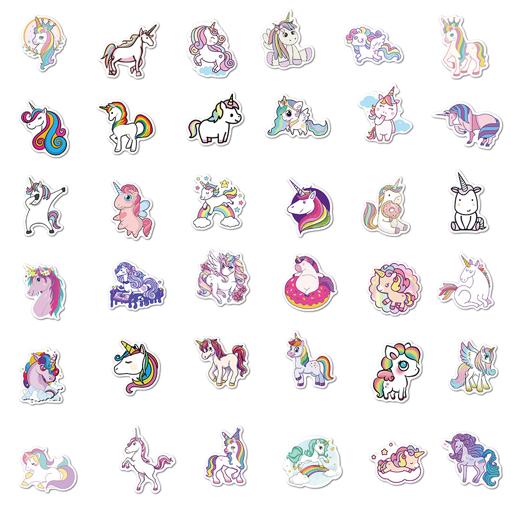 50张卡通图案独角兽涂鸦贴纸行李箱吉他滑板防水不留胶可定制贴画