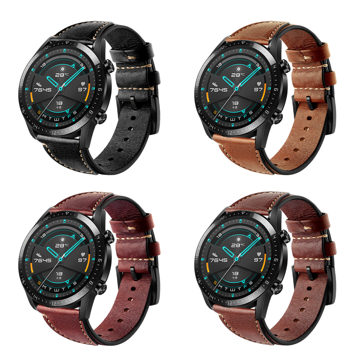 适用于三星手表真皮表带gear华为手表gt2表带现货批发厂家直供