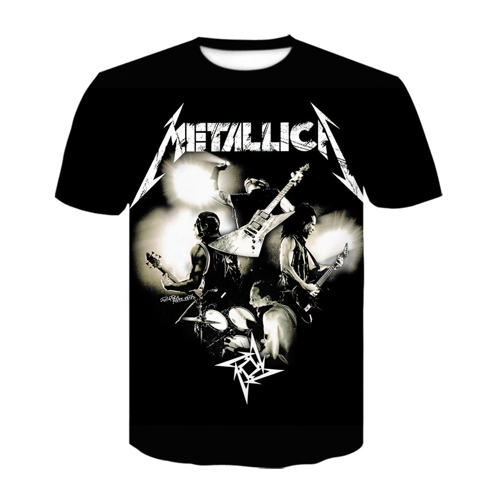 metallica金属乐队3d打印短袖潮流街头风男士黑色t恤