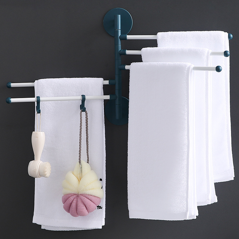 Punch Free Towel Rack Simple Black Folding Rotating Movable Bracket Bathroom Bathroom Sanitary Hanging Towel Bar