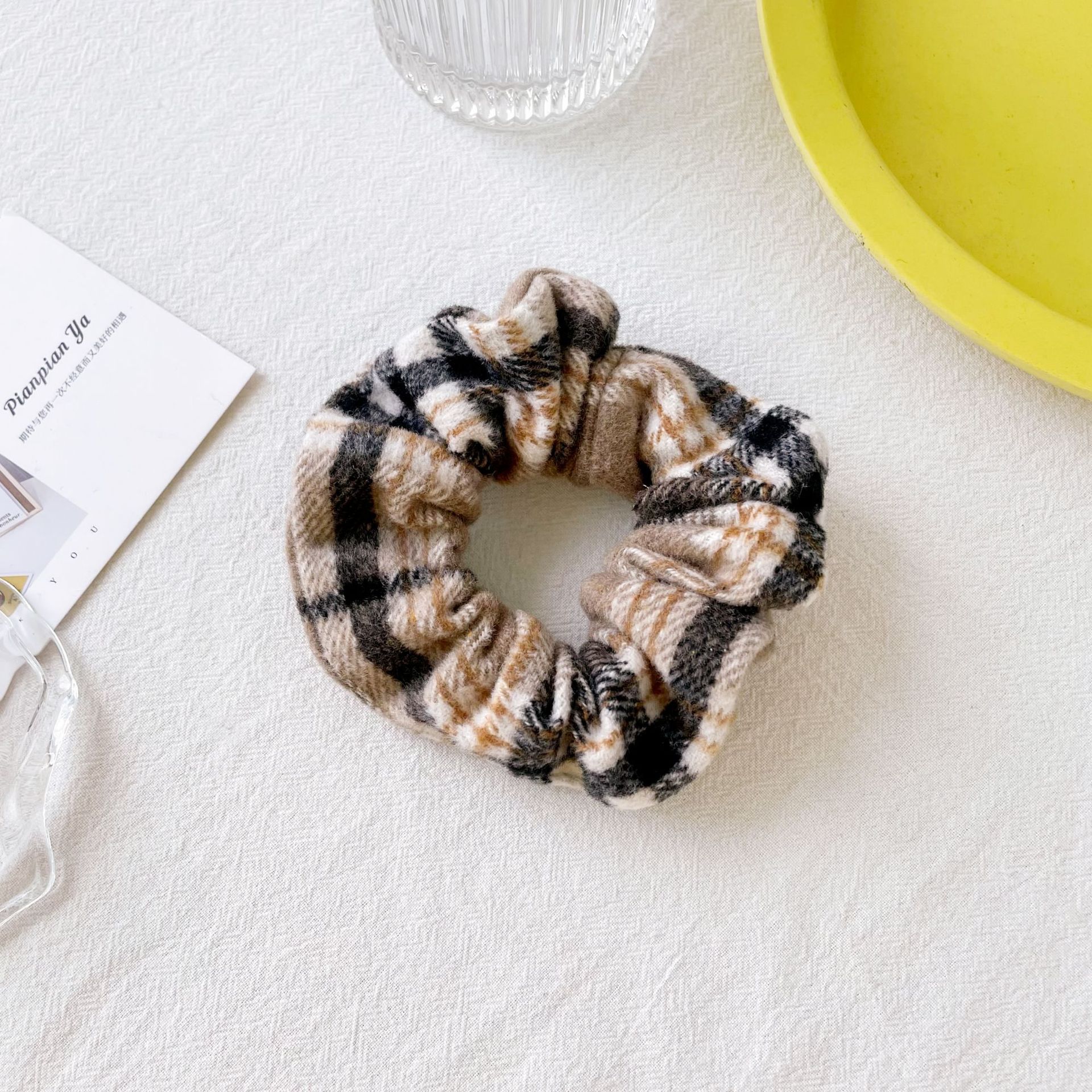 韩国ins时尚简约格子发圈 秋冬爆款复古法式森系扎头皮筋发圈头饰