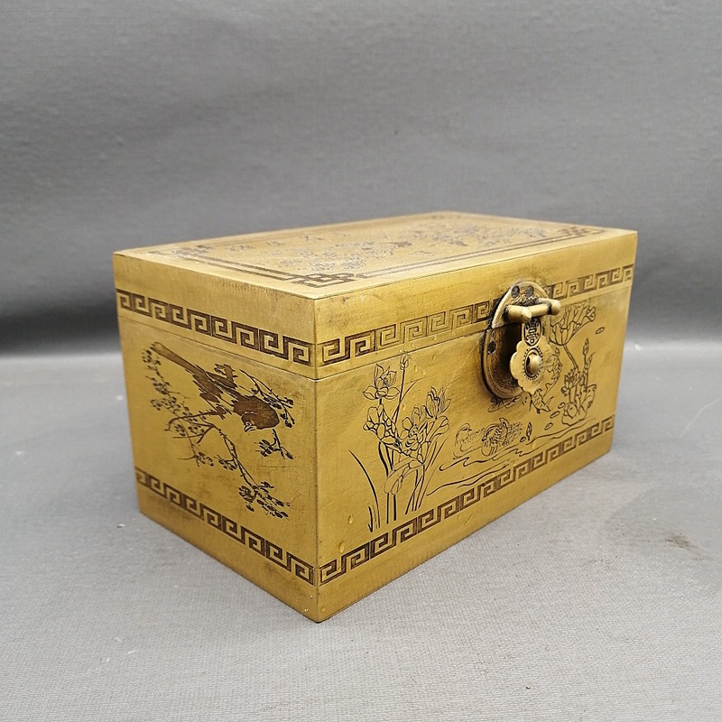 厂家批发黄铜收纳盒仿古做旧古代首饰盒喜上眉梢铜盒复古家居装饰